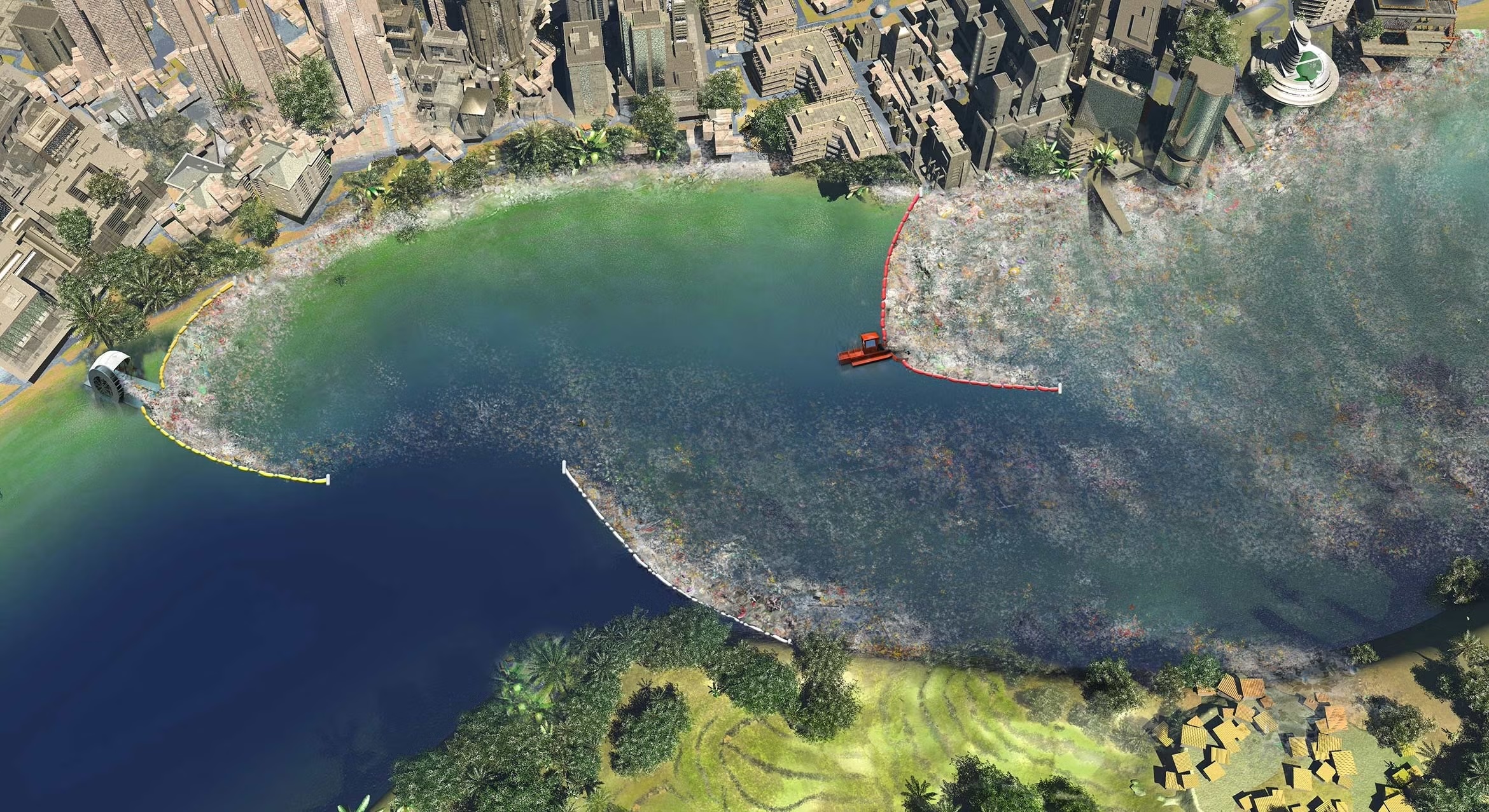 A depiction of various river plastic collection technologies utilized for data collection.