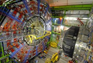 The Compact Muon Solenoid detector's calorimeter — the black-and-silver machinery on the right side — is bound for major upgrades to make the most of the more intense proton beams that will run through the HL-LHC in about a decade.