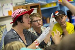 “The Brain Lady” talks to third and fourth graders at Santa Barbara Charter School. Photo Credit: Spencer Bruttig