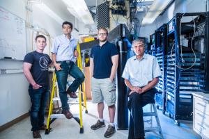 Members of the John Martinis quantum computing group (l to r) : Charles Neill, Pedram Roushan, Anthony Megrant and John Martinis